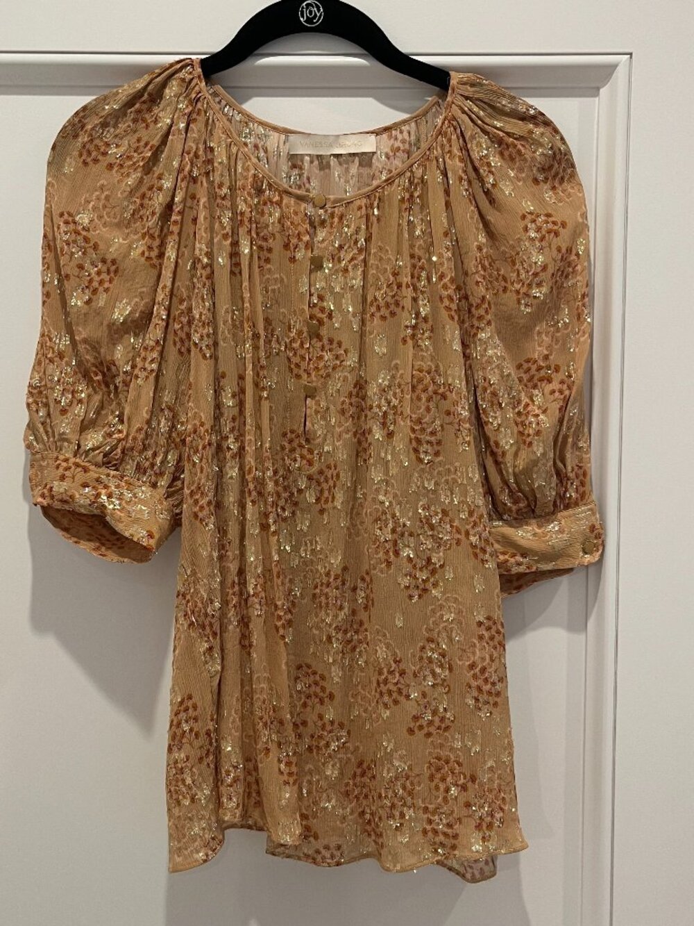 Vanessa Bruno Tan Metallic Top w/ Metallic Threads Size FR 36